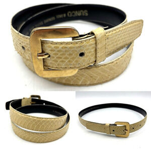 Vintage 80s SUNCO Beige Genuine Snakeskin Leather Waist Belt Size S 27-31"